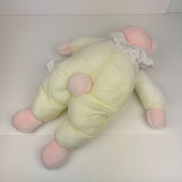 Vtg Puffy Teddy Bear Pink Plush White Yellow Outfit Parachute Body Nylon w Lace - Picture 6 of 9